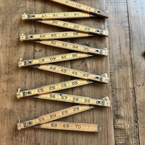 Vintage Lufkin Extension Folding Ruler, Wooden Tape Measure to 71 inches