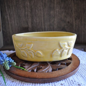 Vintage Yellow 1960’s American Pottery Planter Leaf Pattern