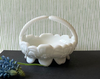 Vintage Westmoreland Milk Glass Pansy Floral Basket