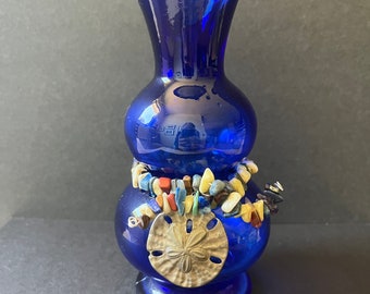 Sandollar Repurposed Cobalt Glass Vase from My "Under the Sea" Collection (Please scroll to bottom of reviews to see description)