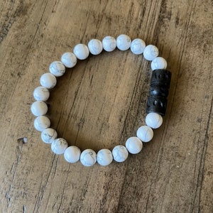 Howlite Beaded Stretch Bracelet White Black Bead In &quot;In the Forest&quot; Collection