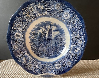 Staffordshire Liberty Blue Rimmed Soup Bowl Old North Church Ca. 1975 - 1981