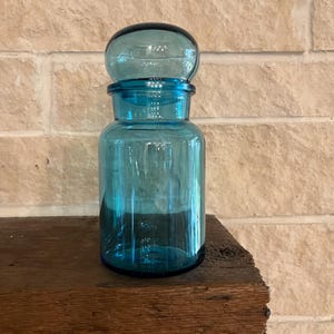 Blue Belgium Bubble Top Glass Apothecary Canisters 9” tall