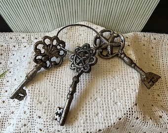 Rustic Set of Large Skeleton Keys on Ring