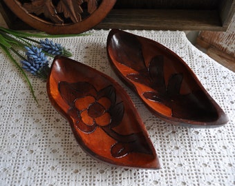 Vintage Carved Wood Serving Bowls Made in Haiti