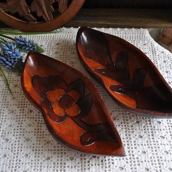 Vintage Carved Wood Serving Bowls Made in Haiti