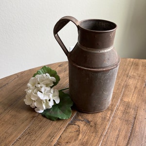Rusty Tin Jug: Vintage Farmhouse Decor, Rustic Metal Pitcher