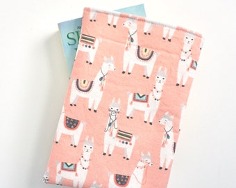 Book Sleeve Small - Llamas - alpaca, pink, blush, cotton fabric book cover, fiction paperback, animal lover, reader gift, simple, handmade