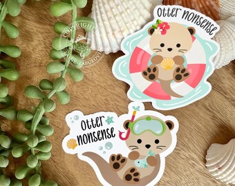 Summer Otters Vinyl Stickers, Cute Otter Sticker, Kawaii Stickers, Laptop Decal, Summer Tumbler Stickers, Cute Otters, Gifts for Her, Summer