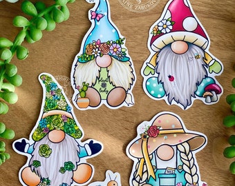 Garden Gnomes Vinyl Sticker Pack, Gnome Sticker, Kawaii Vinyl Sticker, Cute Vinyl Sticker, Spring Sticker, Cottagecore Vinyl Sticker