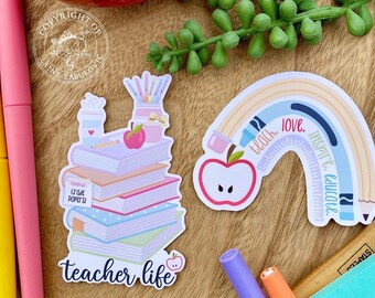 Teacher Appreciation Vinyl Sticker Pack, Teacher Rainbow Sticker, Virtual Learning Sticker, Gift for Teacher, Back To School, Laptop Decals
