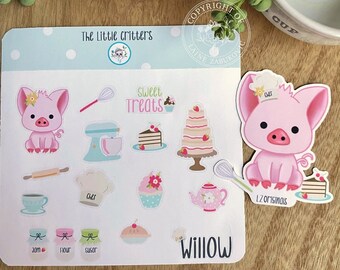 Little Critters: Willow, Pig Vinyl Sticker, Baking Sticker Sheet, Kawaii Sticker, Mini Sticker Sheet, bujo, Bullet Journaling