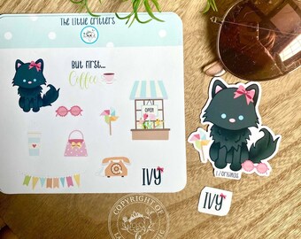 Little Critters Collection: Ivy, Cat Stickers Vinyl, Coffee Stickers, Kawaii planner, Mini Sticker Sheets, bujo, Bullet Journaling Stickers