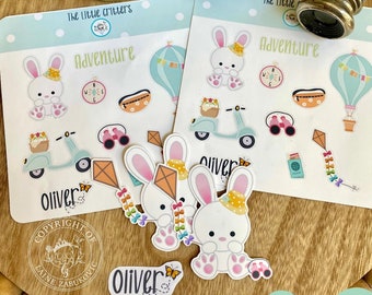Little Critters Collection: Oliver, Bunny Vinyl Sticker, Adventure Stickers, Kawaii planner, Mini Sticker, bujo, Bullet Journaling Sticker