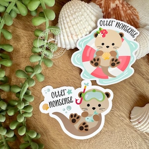 Summer Otters Vinyl Stickers, Cute Otter Sticker, Kawaii Stickers, Laptop Decal, Summer Tumbler Stickers, Cute Otters, Gifts for Her, Summer