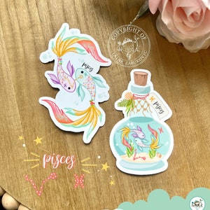 Pisces Zodiac Sign Sticker, Pisces Vinyl Sticker, Zodiac Symbol Astrology Sticker, Kawaii Sign Sticker, Animal Laptop Decal, Pisces Fish