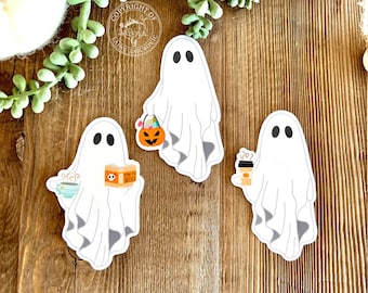 Fall Ghosts Vinyl Sticker Pack, Cute Ghost Sticker, Reading Ghost Sticker, Pumpkin Spice Ghost, Trick or Treat Sticker, Ghost Coffee, Decals