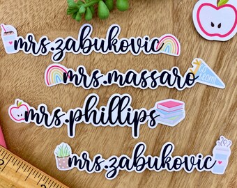 Custom Teacher Name Gift Teacher Love Weatherproof Sticker Teacher Icon Decal Personalized Teacher Name Sticker Teacher Gift