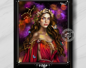 Virgo Art Print — Portrait, Zodiac Collection, Zodiac Art Print, Astrology Art Print, Virgo Art, Unframed, Gift for Friend,Zodiac Gift,Virgo