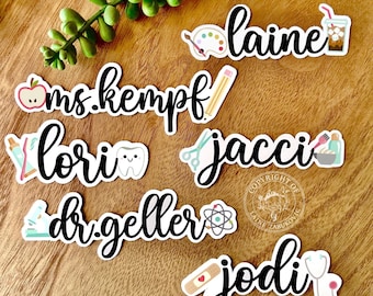 Personalized Occupation Name Sticker, Teacher Name Sticker, Laptop Decal, Custom Nurse Gift, Gift for Coworker, Personalized Teacher Gifts