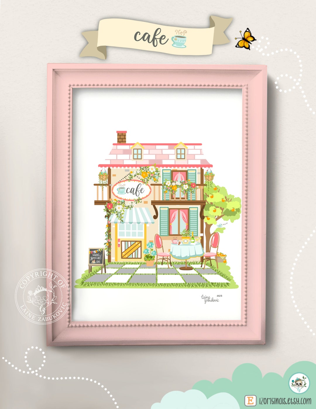 Mulberry Cafe Art Print, Cafe Print, Parisian Cafe Wall Art, Coffee