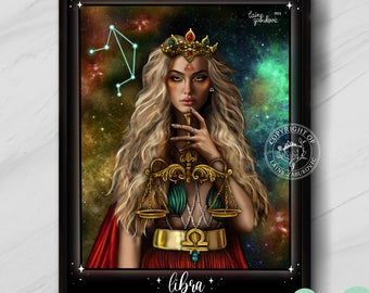 Libra Art Print — Portrait, Zodiac Collection, Zodiac Art Print, Astrology Art Print, Libra Art,Unframed, Gift for Friend,Zodiac Gift, Libra