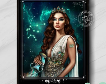 Wassermann Kunstdruck — Portrait, Sternzeichen Sammlung, Sternzeichen Kunstdruck, Astrologie Kunst, Wandkunst, ungerahmt, Geschenk für Freund