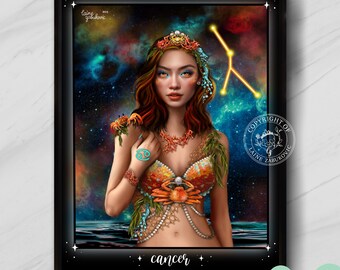 Cancer Art Print — Portrait, Zodiac Collection, Zodiac Art Print, Astrology Art Print, Wall Art, Unframed, Gift for Friend, Zodiac Gifts