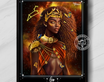 Leo Art Print — Retrato, Colección Zodiac, Impresión de arte Zodiac, Impresión de arte de astrología, Arte de pared, Sin enmarcar, Regalo para amigo, Regalo del Zodíaco, Arte Leo