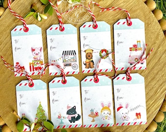 Little Critters Christmas Gift Tags, Assorted Gift Tag Set, Holiday Gift Tags, Handmade Gift Tags, Set of 8, Kawaii Christmas Tags, Xmas Tag