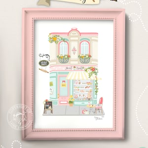 Mulberry Bakery Art Print, Sweet Shop Print, Blush Pink Kitchen Decor, Cute Kitchen Wall Art, Paris Patisserie Art, Unique Gift for Baker