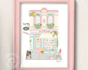 Mulberry Bakery Art Print, Sweet Shop Print, Blush Pink Kitchen Decor, Cute Kitchen Wall Art, Paris Patisserie Art, Unique Gift for Baker