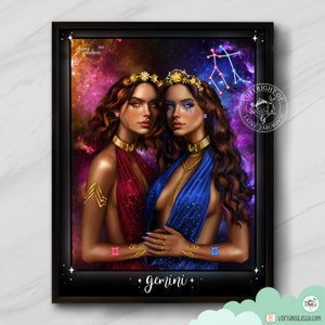 Gemini Art Print — Portret, Kolekcja Zodiaku, Wydruk Artystyczny Zodiaku, Sztuka Astrologii, Sztuka Ścienna, Bez Ramy, Prezent dla Przyjaciela, Prezenty Inspirowane Zodiakiem