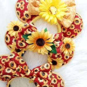 Sunflower Print Minnie Ears - Mouse Ears - Minnie Ears - Fall - Autumn - Costume Mouse Ears - Cosplay Ears - Headband - Ears - Sunflowers