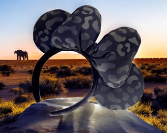 Black on Black ANIMAL Print MOUSE EARS - Halloween Mouse Ears - Black Minnie Ears - Mouse Ears - Animal Print