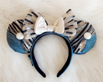 Denim and Mesh Mouse Ears:  sequins, sparkly