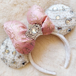 Can You Feel The Love Tonight - Princess mouse Ears, Minnie Ears, Mouse Ears, rhinestones,  Pearls, brocade fabric