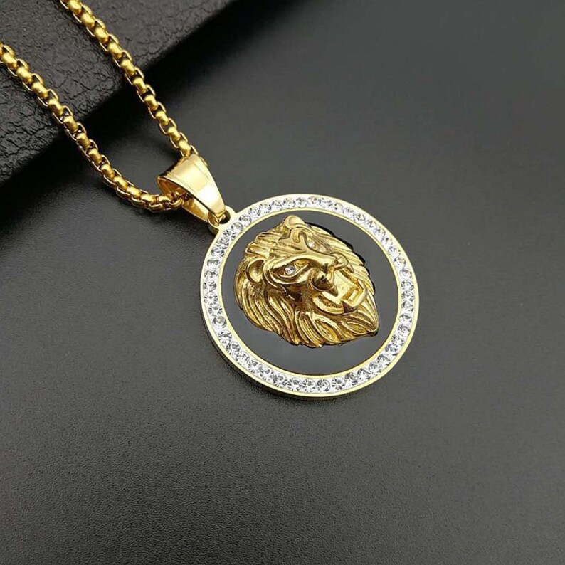 Solid Gold Lion King Mens Necklace 18K Gold Lion Pendant With Etsy
