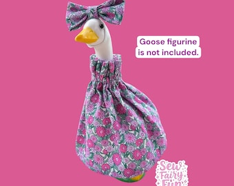 Purple Floral Desk Goose Dress, 7 Inch Desk Goose Outfit with Bow