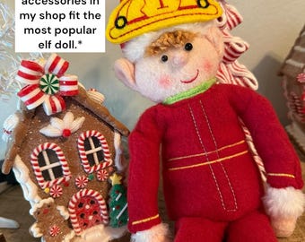 Elf Firefighter Outfit: Fleece Shirt, Pants & Helmet - Fits 12-13 Inch Doll