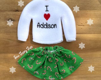 Personalized Elf Sweater, Custom Elf Sweater, Elf Skirt, Custom Elf Outfit