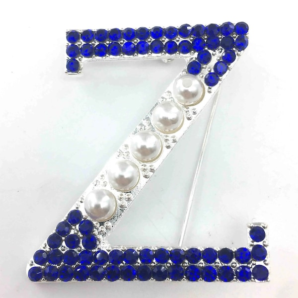 Blue Letter Z brooch pin with 5 Pearls