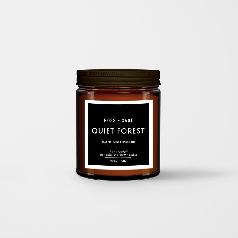 Gift Box Amber jar scented candle Moss and Sage House Warming gift BALSAM CEDAR Fir Pine Soy Candle Quiet Forest Home Decor