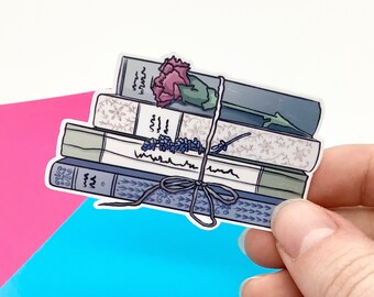 Book Stack Sticker: Cottagecore Floral Books, Vinyl Decal