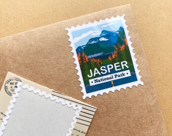 Jasper National Park Sticker – Glossy Vinyl Kiss-Cut Decal for Laptop, Water Bottle, Notebook | Alberta Canada Travel Stamp