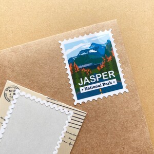 Adesivo do Parque Nacional Jasper – Adesivo de vinil brilhante com recortes para laptop, garrafa d'água e caderno | Selo de viagem Alberta-Canadá