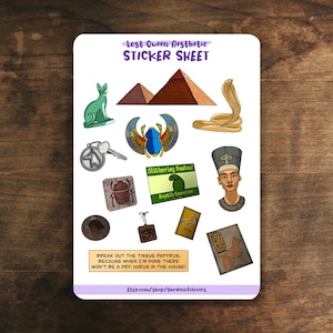 Mystery Solving Girl Detective Lost Queen Egypt Aesthetic Sticker Sheet for Notebooks, Laptop | 13 Glossy Stickers