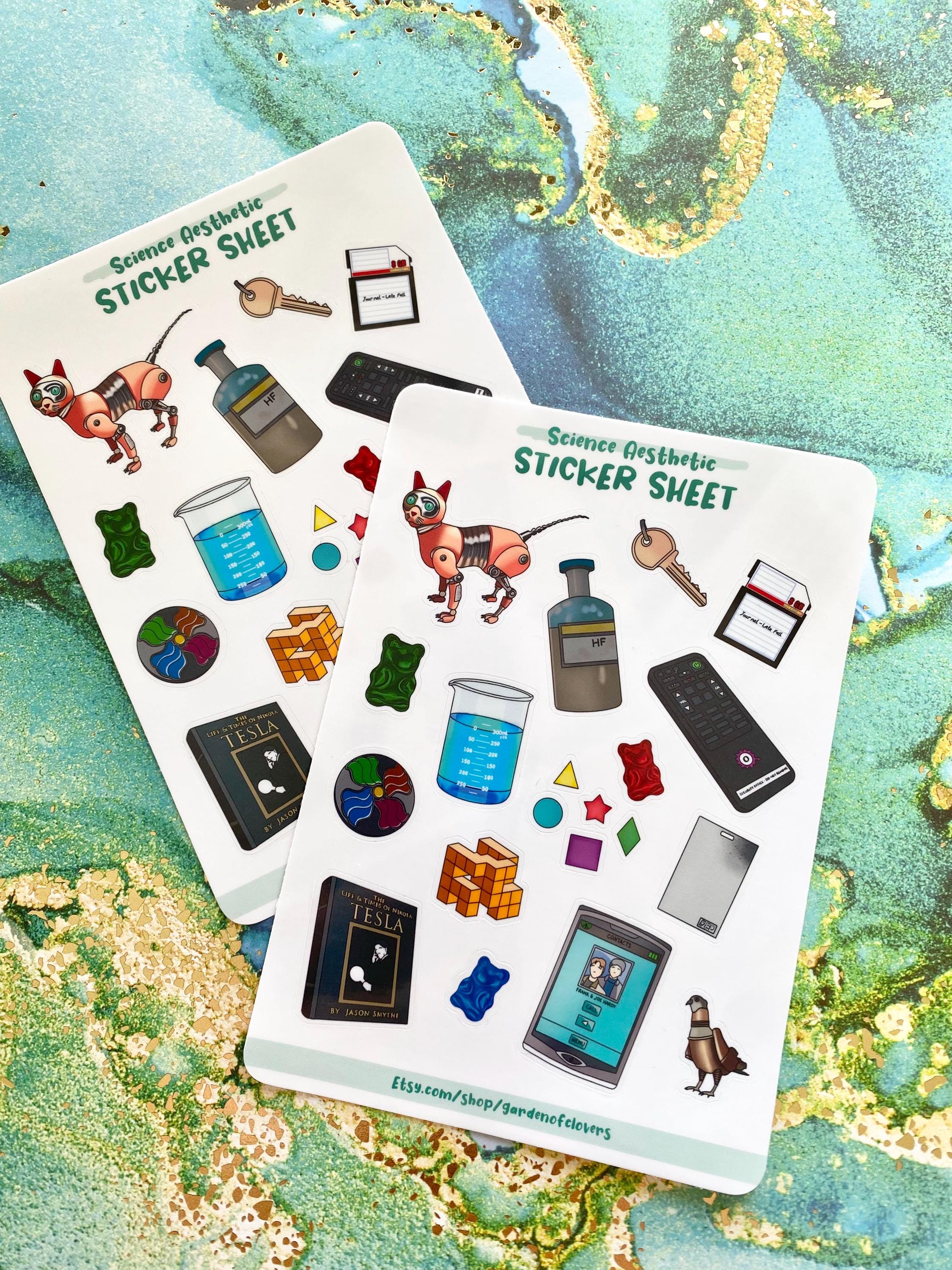 Science Aesthetic Mystery Solving Girl Detective Sticker Sheet for Notebooks, Laptop | 20 Glossy Stickers