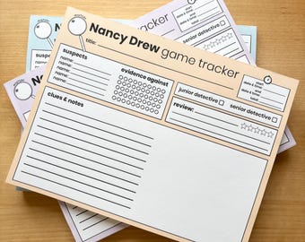 Nancy Drew Game Tracker Notepad – 50 Tear-Off Pages for Case Notes (Choice of Colour!)