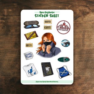 Foglio di adesivi "Mystery Solving Girl Detective Spy Aesthetic Scotland" per quaderni, laptop / 13 adesivi lucidi
